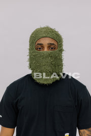Balaclava Olive Knitted Distressed