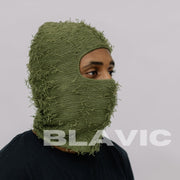 Balaclava Olive Knitted Distressed