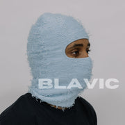 Balaclava Baby Blue Knitted Distressed